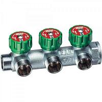 Far Регулирующий коллектор 1" (ВР-НР) с 3 отв. 3/4" НР. Трубная резьба евроконус